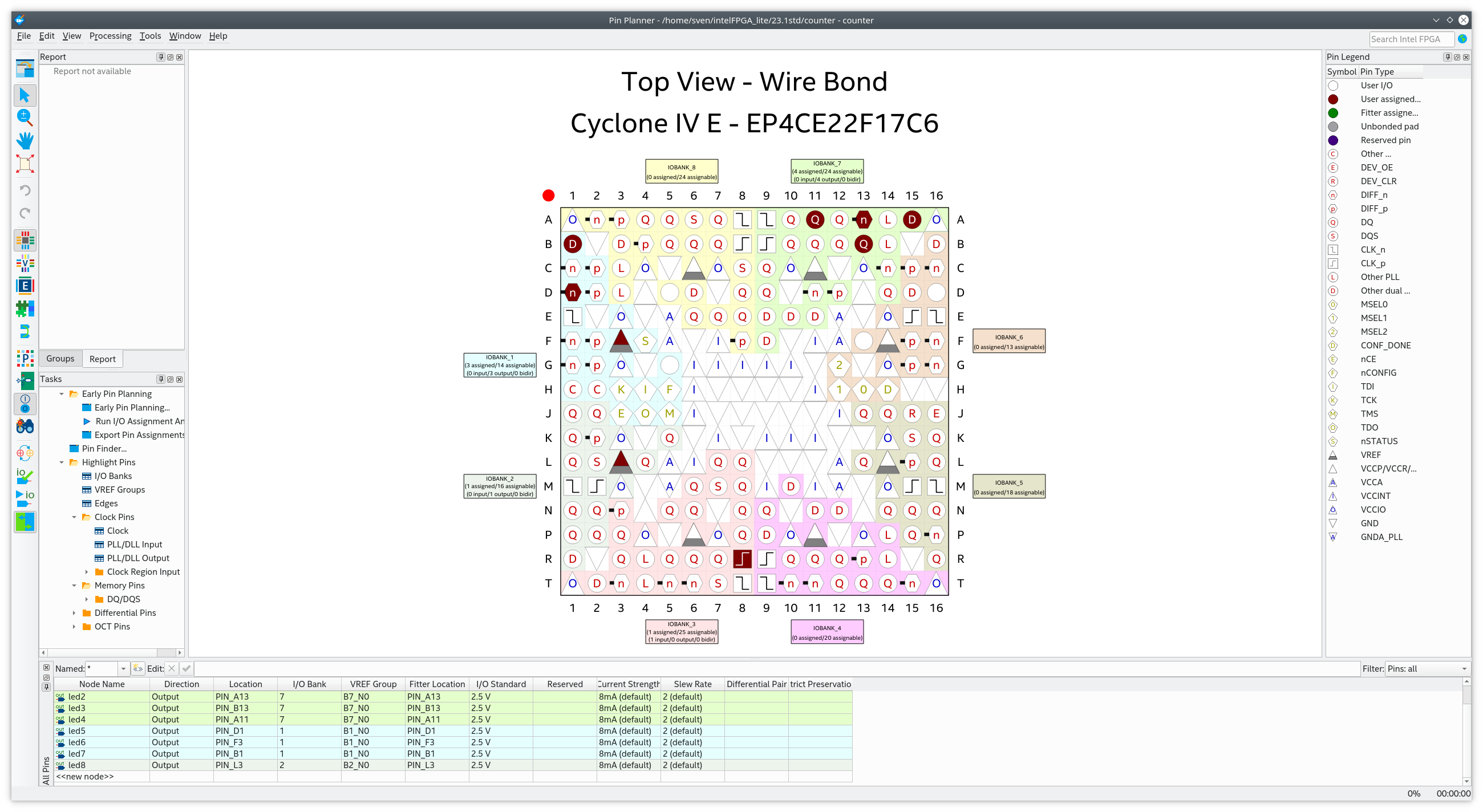 Quartus - Pin Planner counter